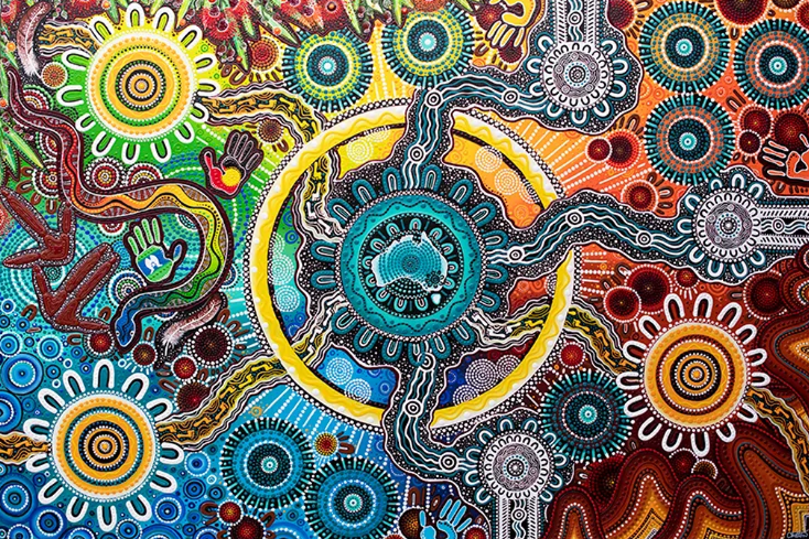 Tableau réalisé par l'artiste aborigène Chern'ee SUTTON du peuple Kalkadoon, offrant sa vision de Sport Integrity Australia : Tableau réalisé par l'artiste aborigène Chern'ee SUTTON du peuple Kalkadoon, offrant sa vision de Sport Integrity Australia :